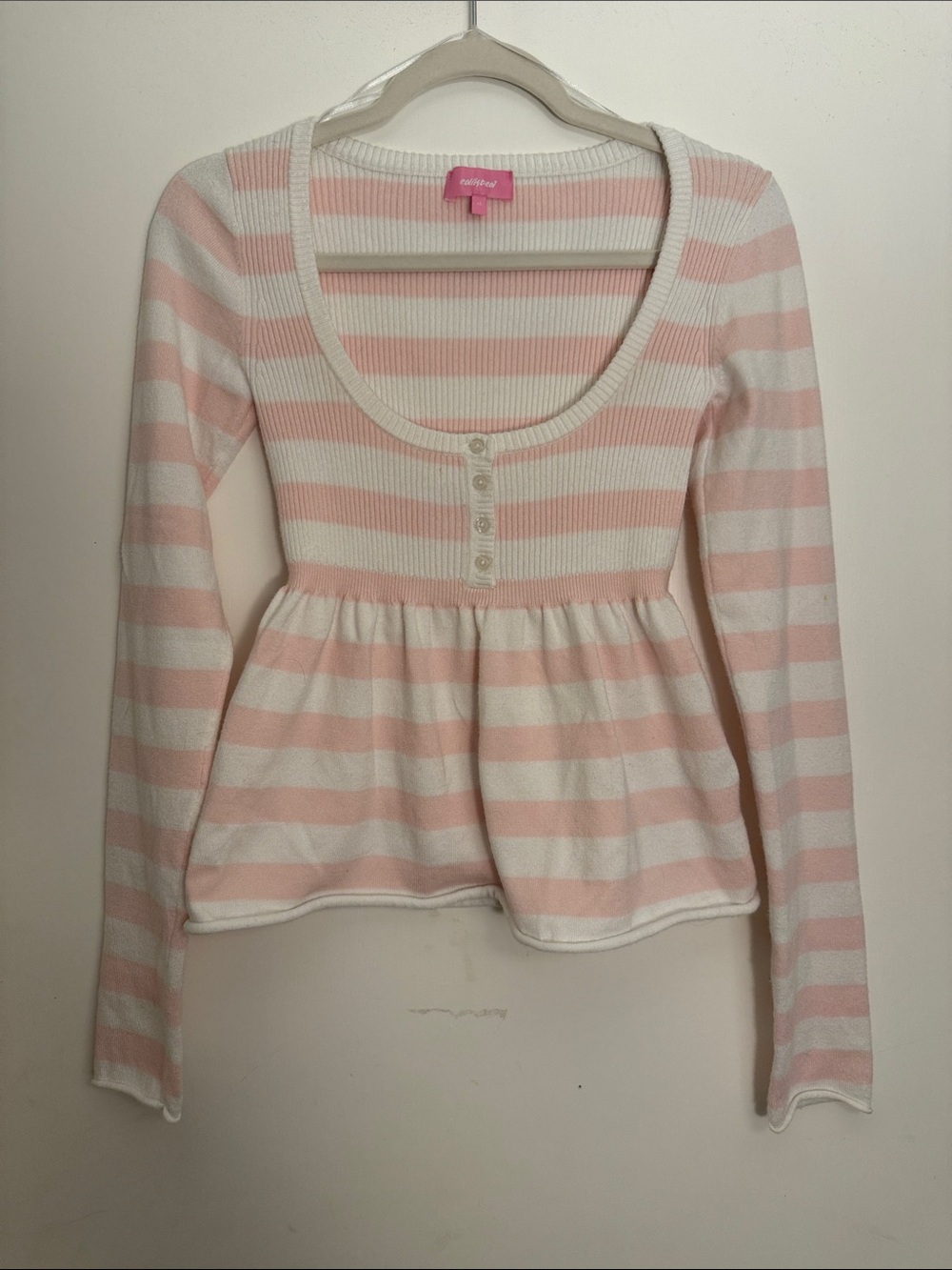 Edikted Pink & White Striped Long Sleeve Peplum Top